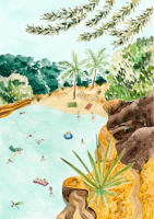 Aqua Blue Tropical Lagoon Scene wallpaper