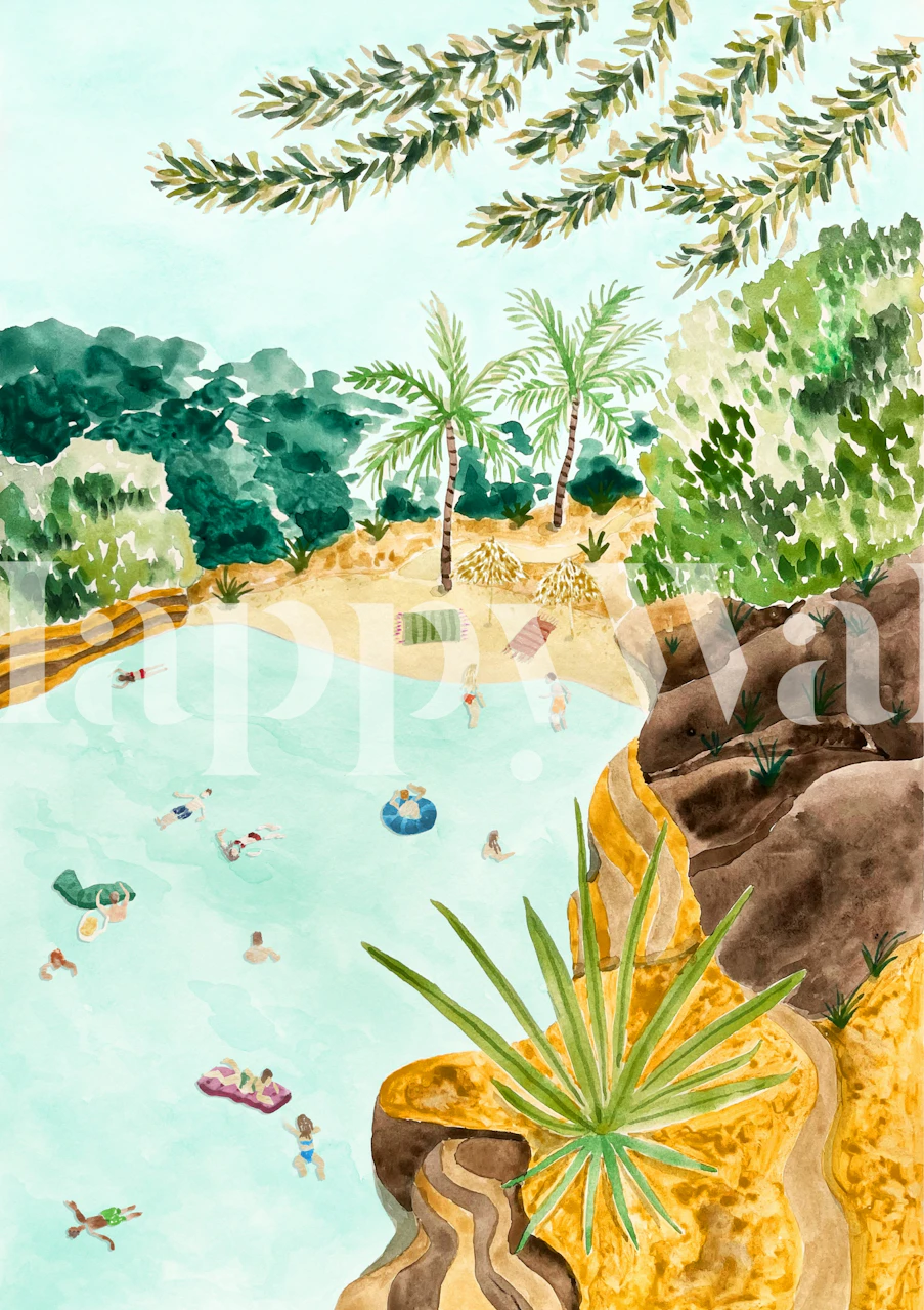 Aqua Blue Tropical Lagoon Scene wallpaper