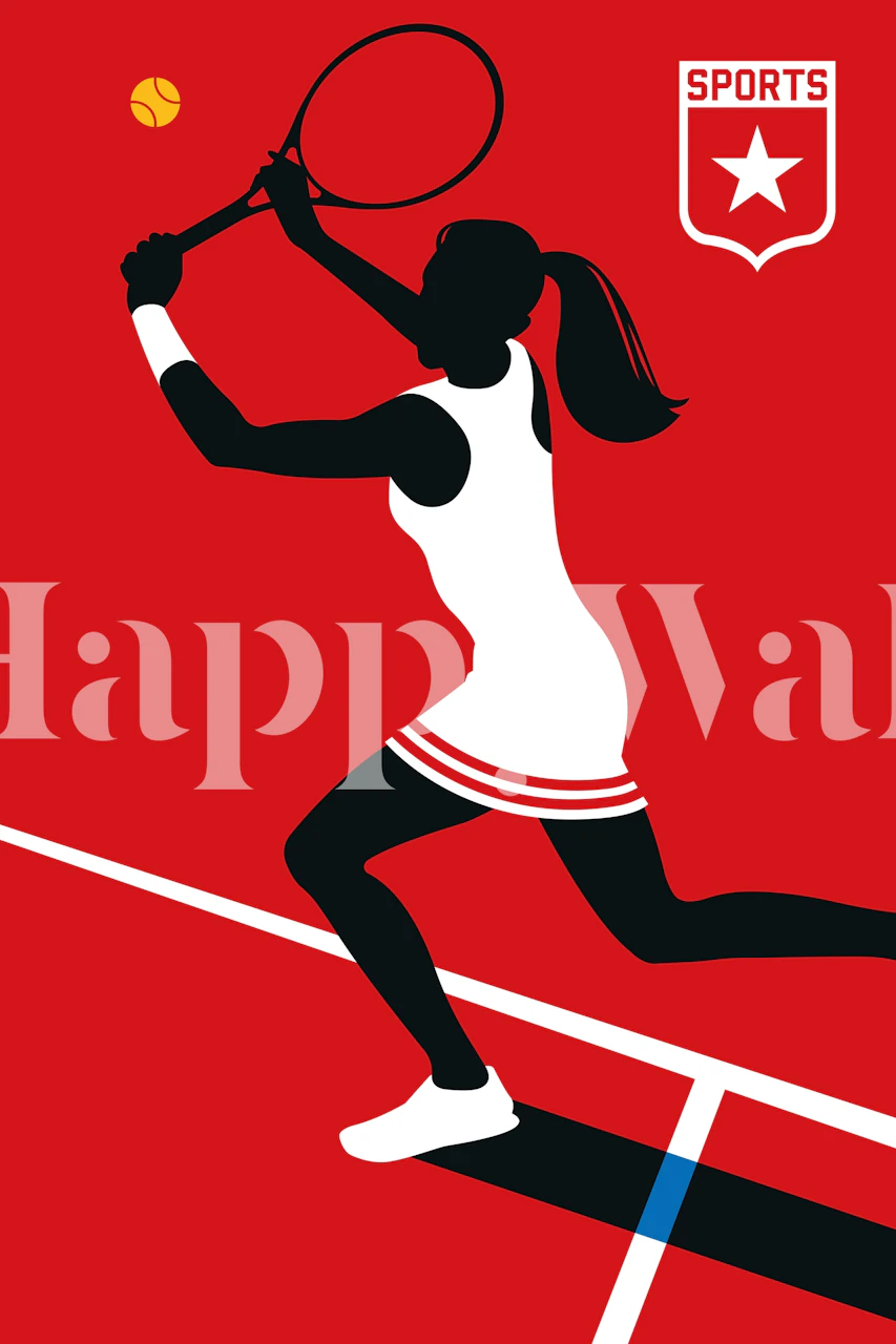 Silhouette of a tennis player in white dress against a red background wallpaper