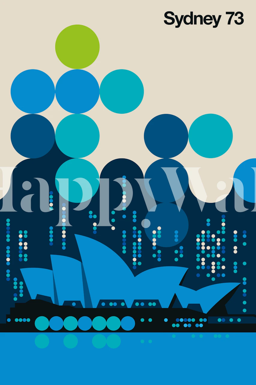 Abstract Sydney Skyline Wall Mural with Opera House and Harbour Bridge Silhouettes