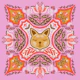 Pink folk cat and flowers