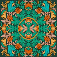 Teal floral folk medallion wallpaper