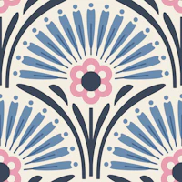 Vintage Floral Scallop in Blue Pink - S wallpaper