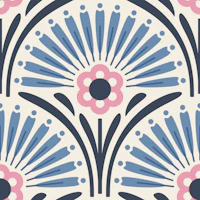 Vintage Floral Scallop in Blue Pink - L wallpaper