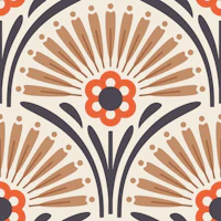 Vintage Floral Scallop in Brown Orange - S wallpaper