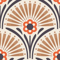Vintage Floral Scallop in Brown Orange - L wallpaper