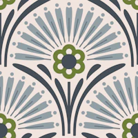 Vintage Floral Scallop in Gray Green - S wallpaper