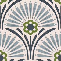 Vintage Floral Scallop in Gray Green - L wallpaper