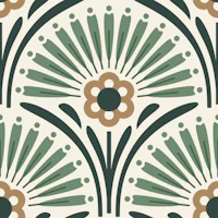 Vintage Floral Scallop in Green Brown - S wallpaper
