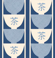 Stacked Japanese Tea Cups Indigo wallpaper