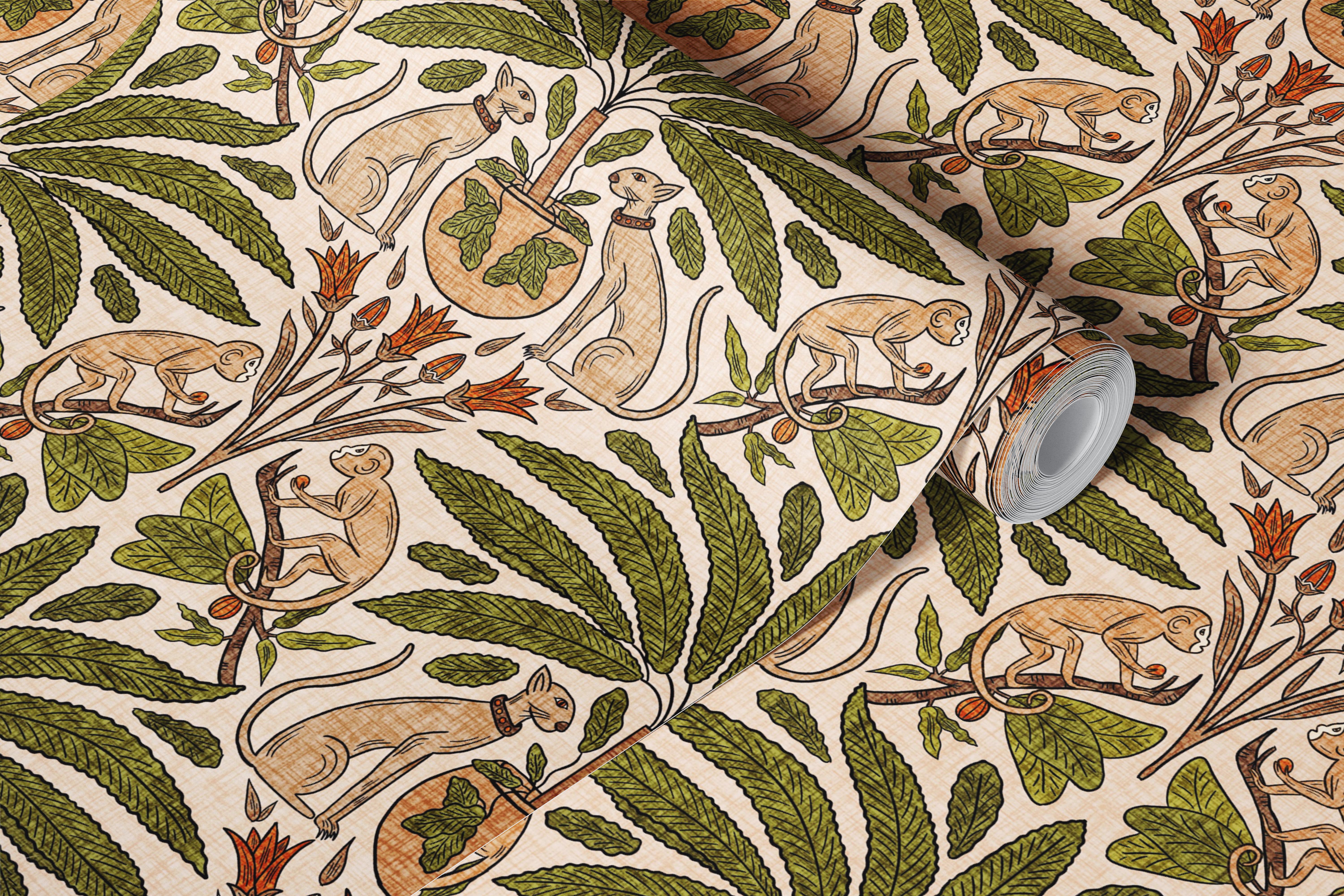 Olive tropical animal wallpaper in a room (3/9)