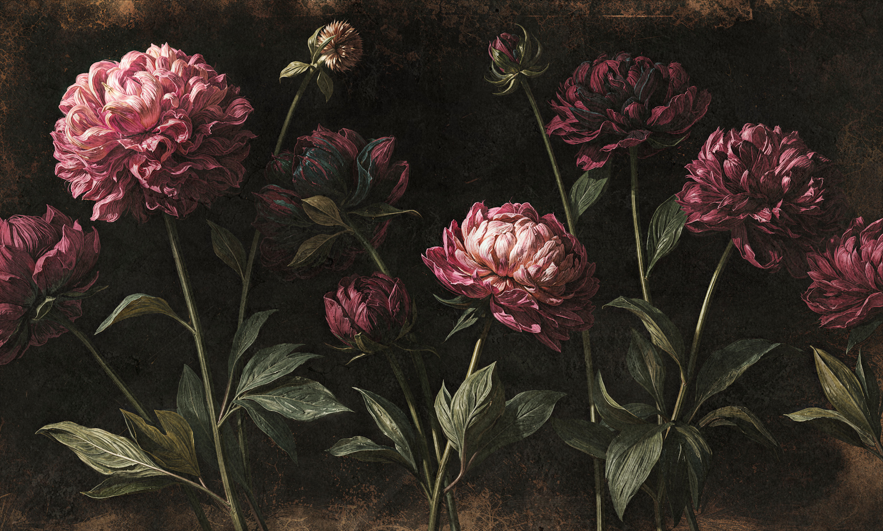 Burgundy Peony Wallpaper - Dark Vintage Floral