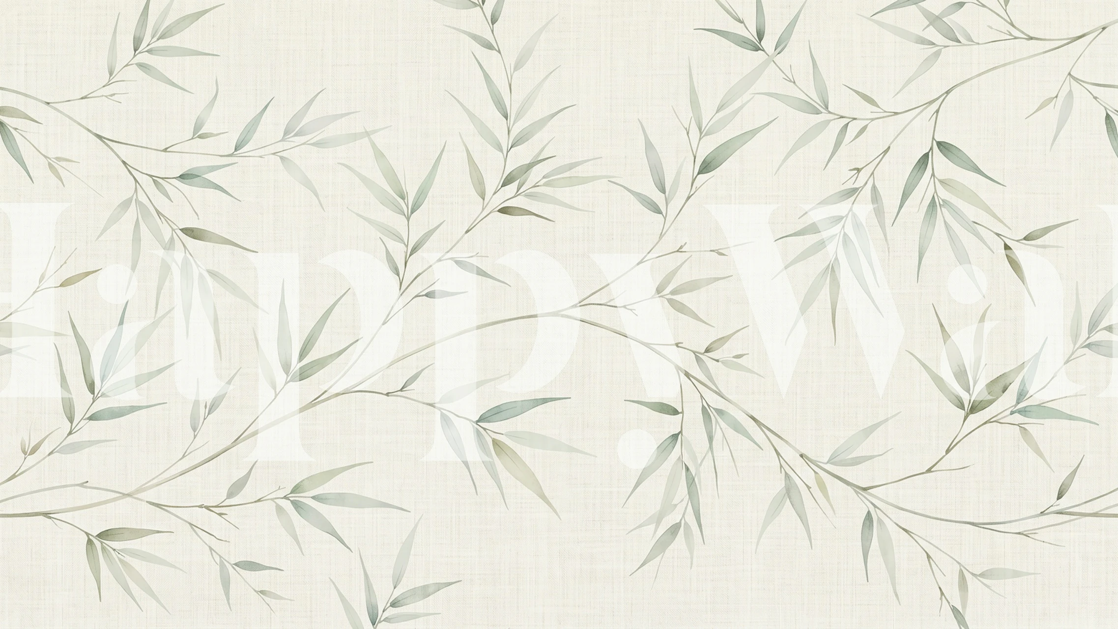 Ivory bamboo leaves wallpaper in a soft neutral room (9/9)