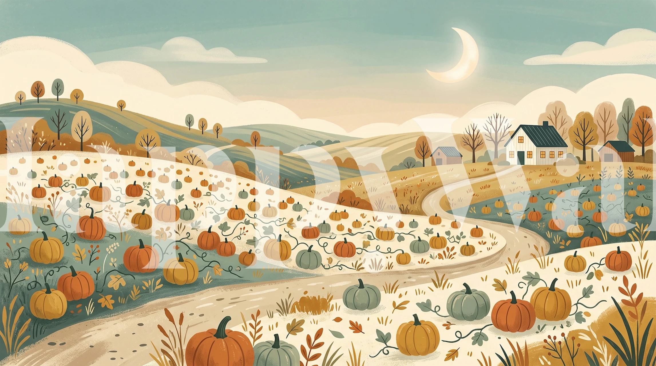 Terracotta pumpkin wallpaper in country room