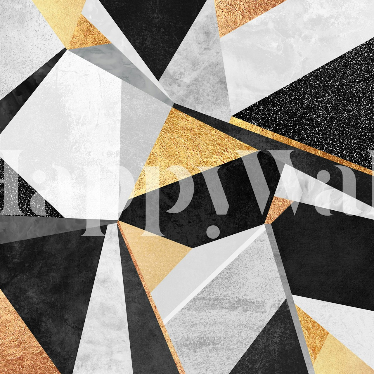 Geometric patterns in black, white, and gold colors wallpaper