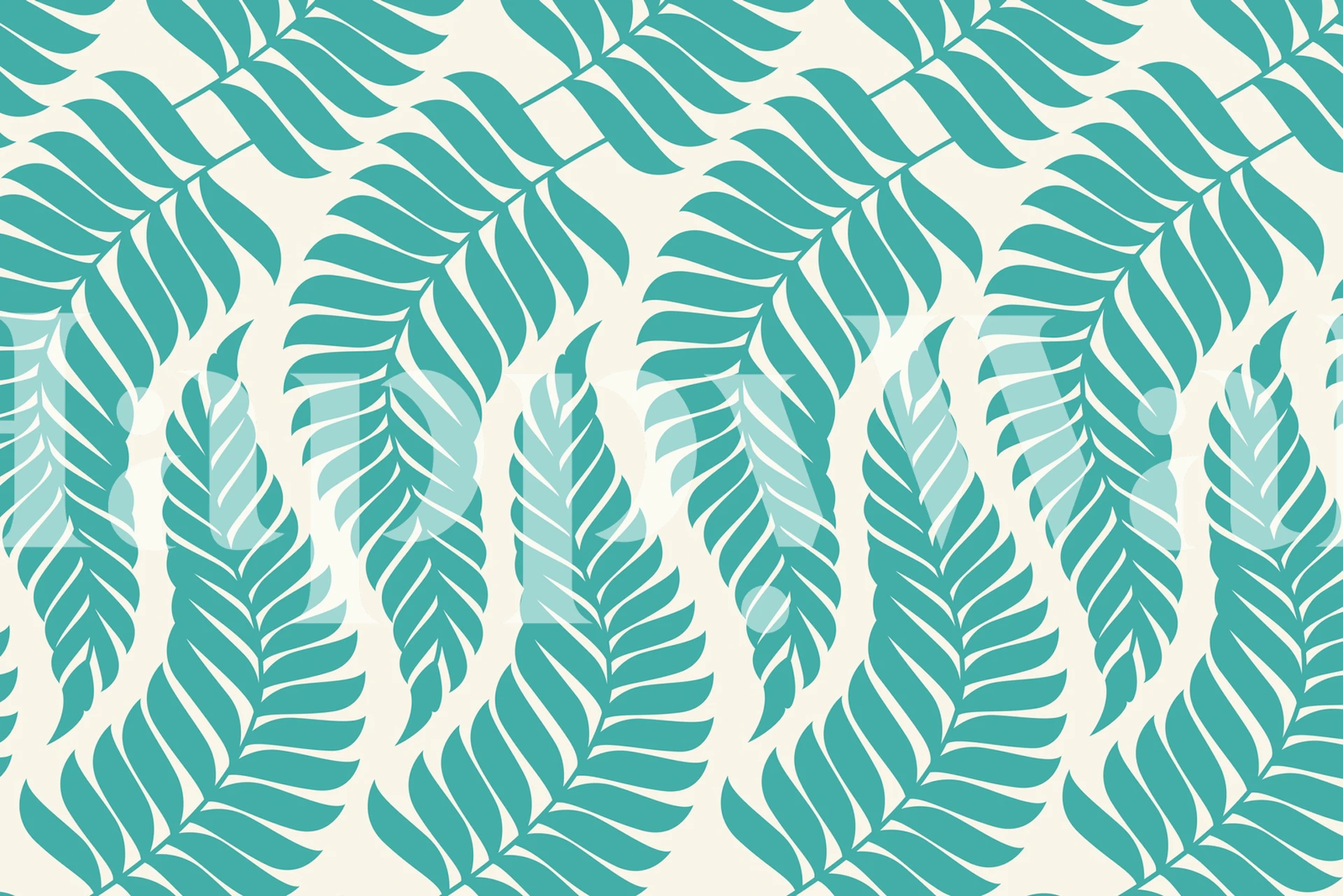 Botanical fern pattern with teal leaves on cream background wallpaper