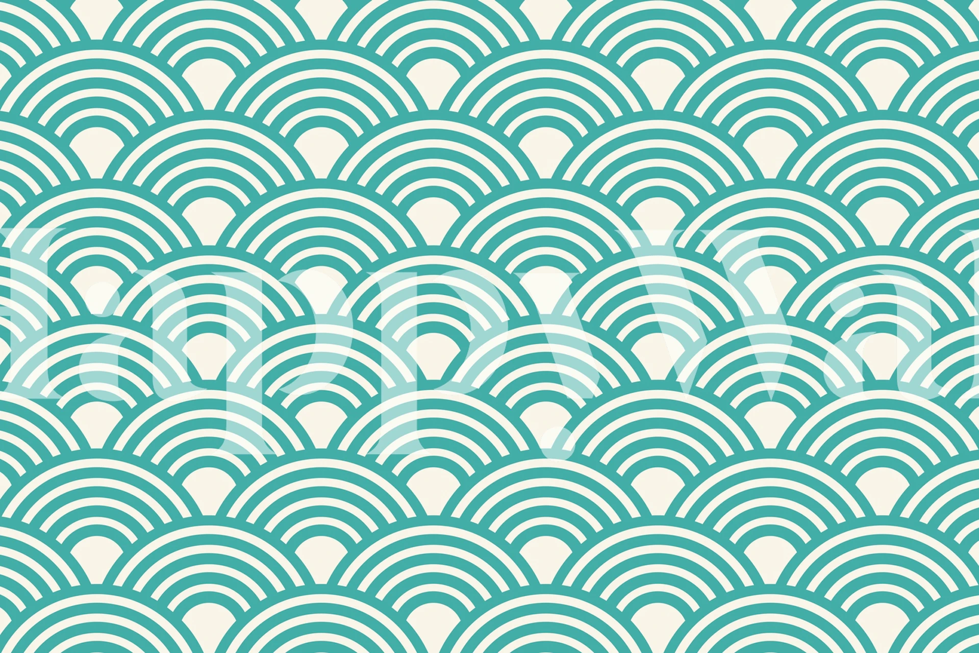 Teal wave patterns with cream background wallpaper