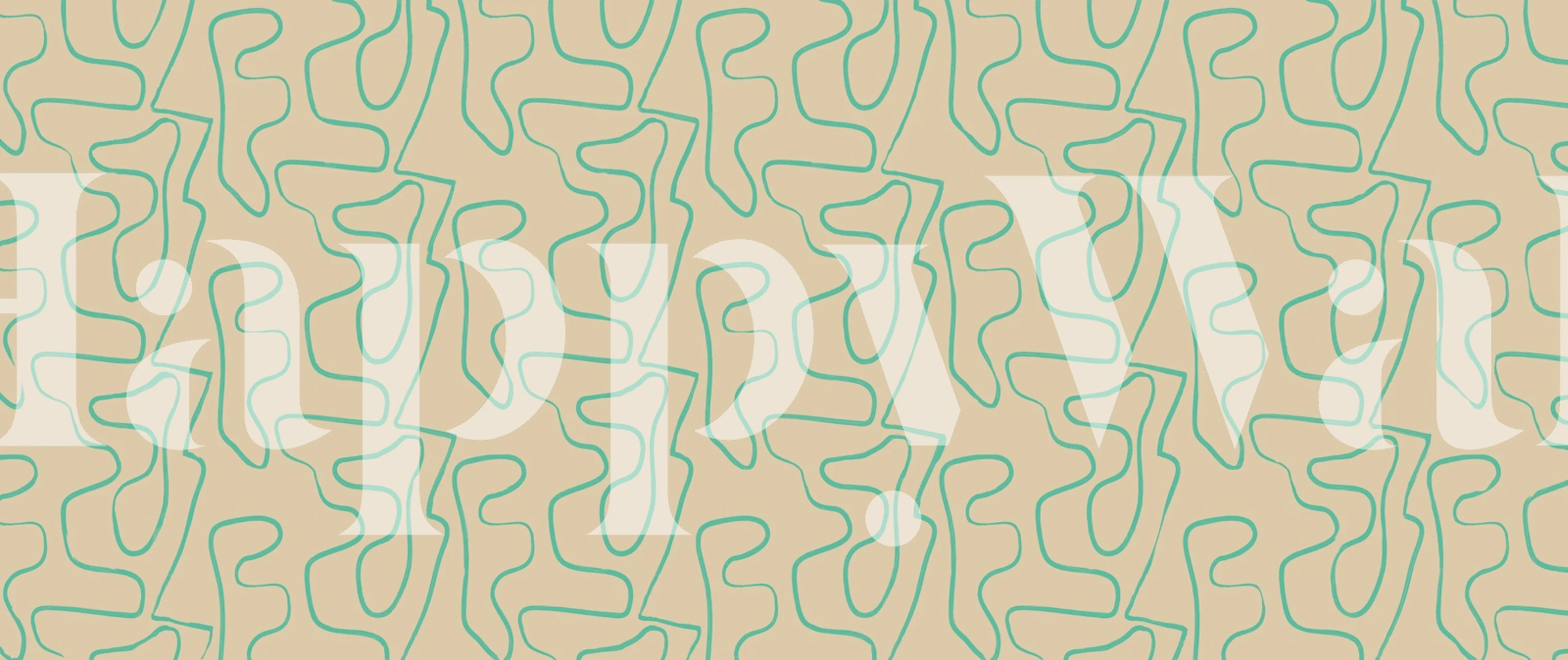 Turquoise abstract line wallpaper in a beige room
