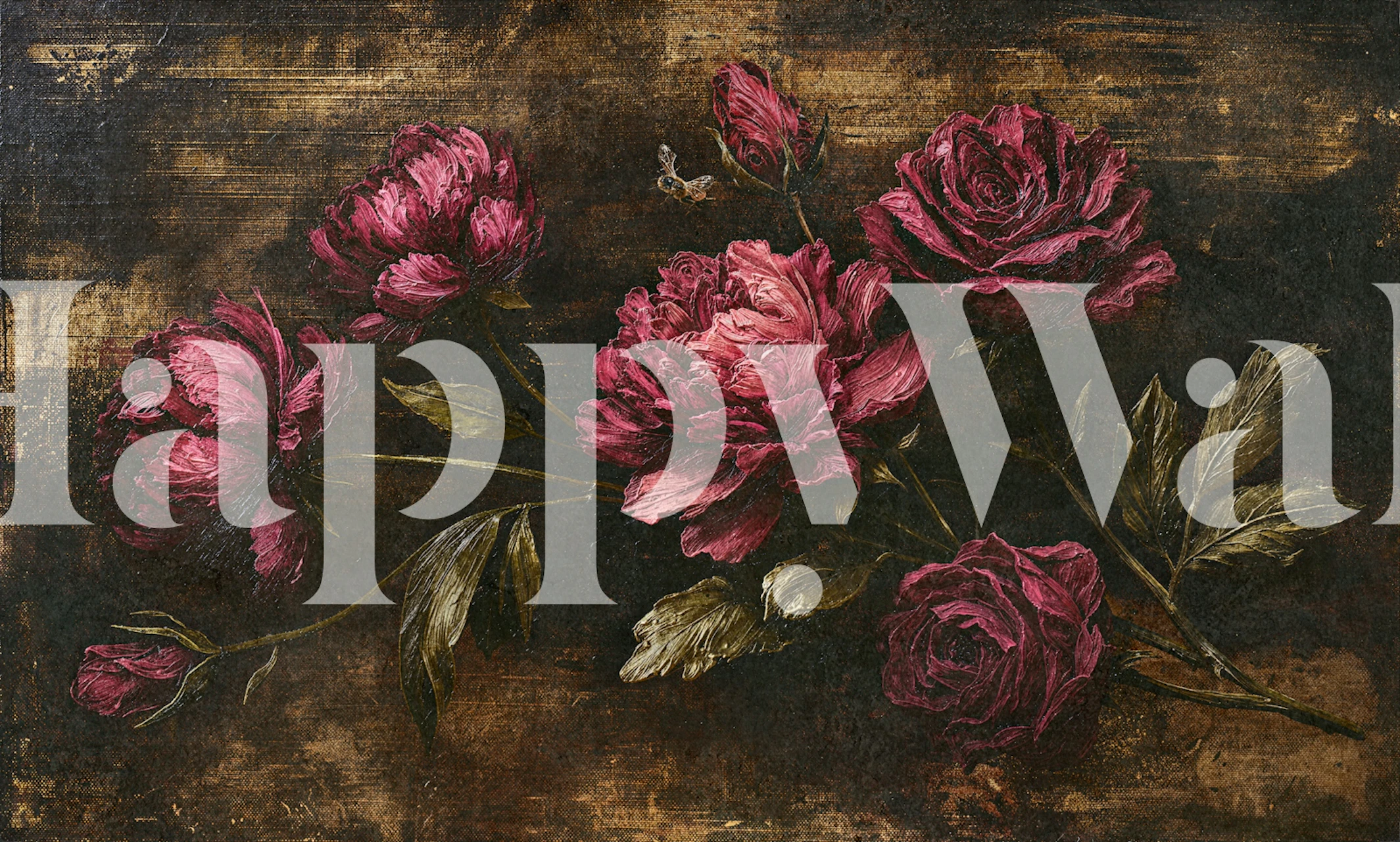 Burgundy rose wallpaper in a dark vintage room
