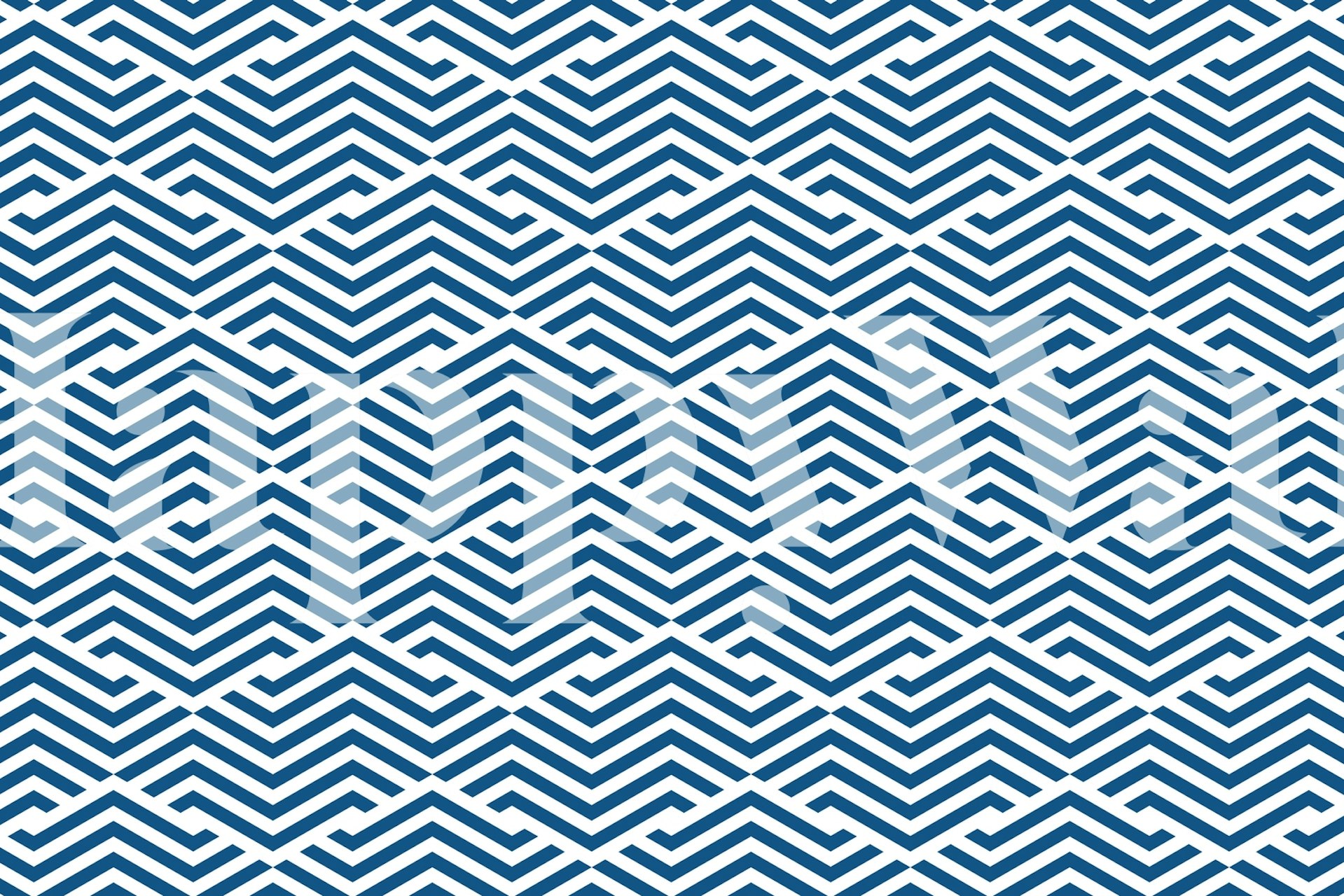 Fotomural vinílico de parede em padrão ziguezague azul marinho e branco chamado Kavala.