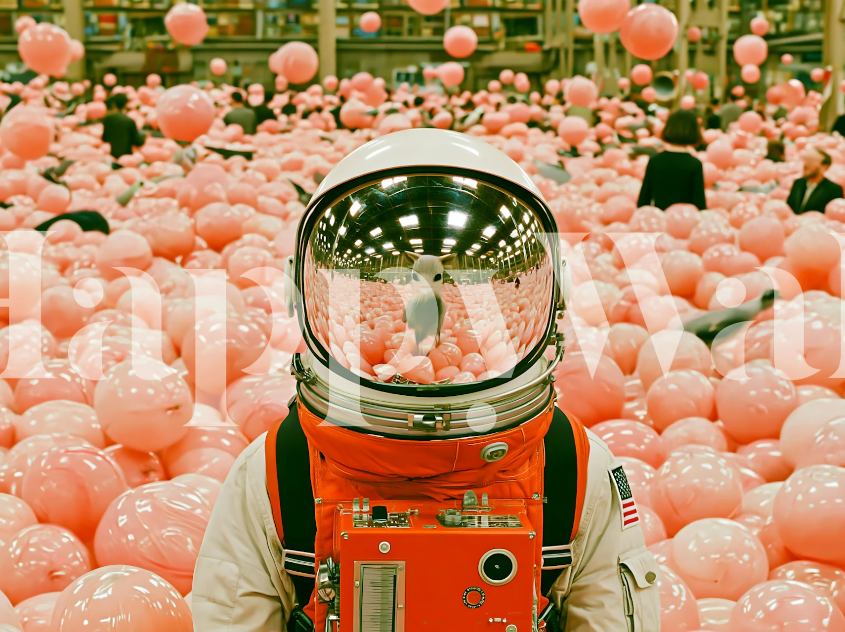 Astronaut in blush pink balloon room wallpaper