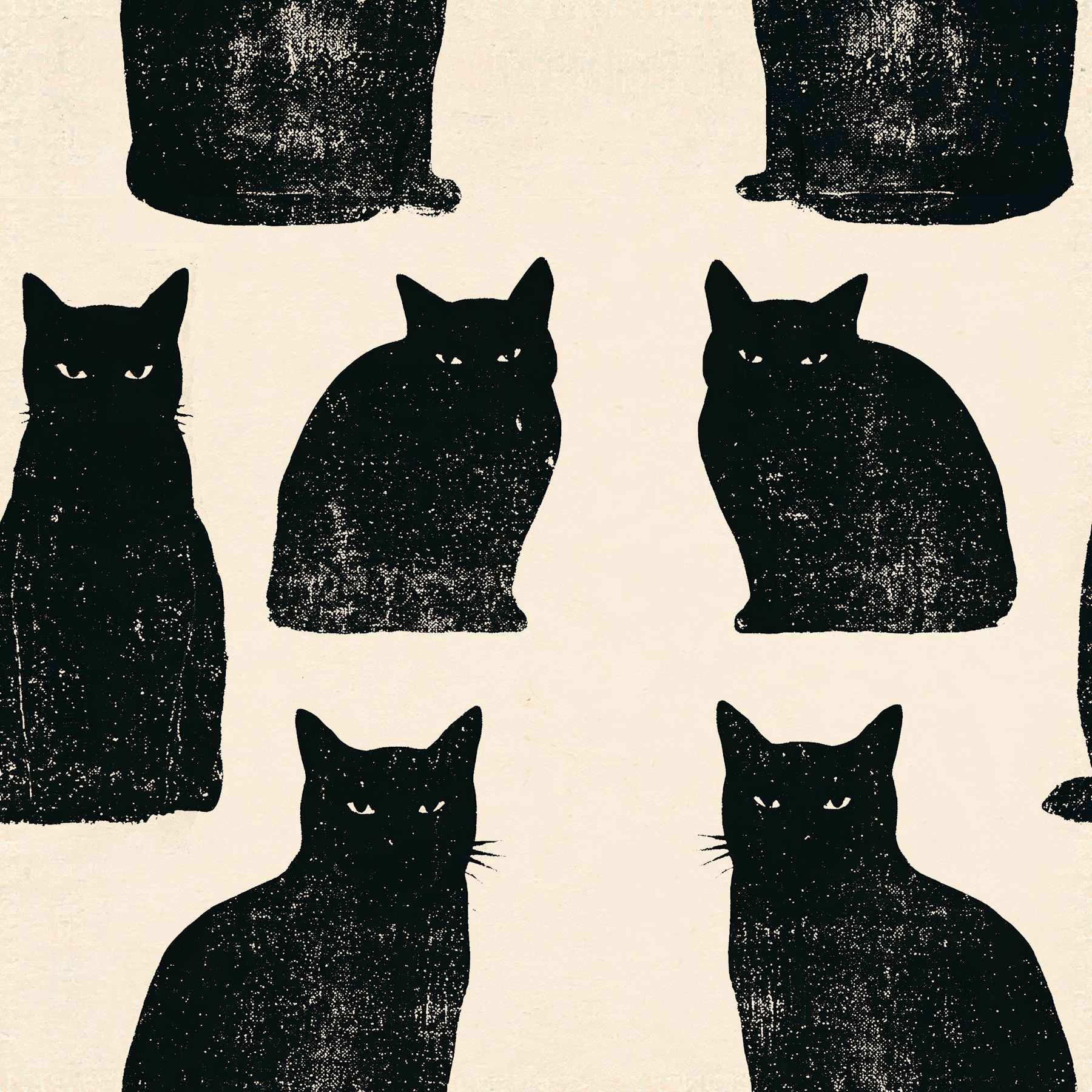 Elfenbeinfarbene Tapete mit schwarzen Katzen