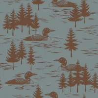 Loon Lake Rustic Blue and Brown wallpaper
