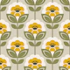Retro Scandi peony blossoms green yellow
