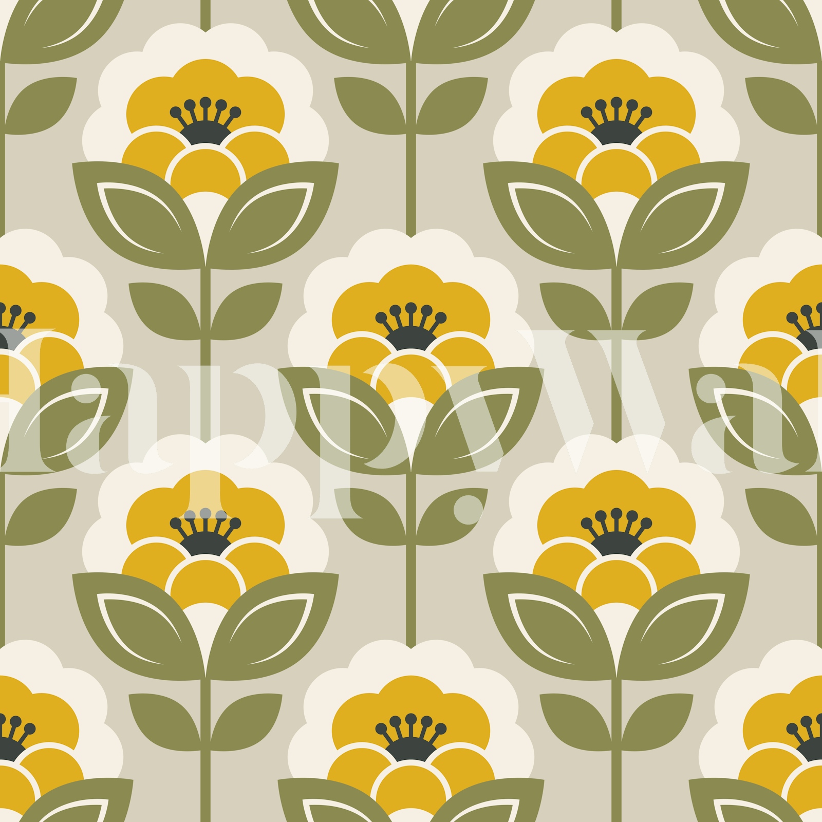 Papel de parede de peónias verde oliva - Retro Scandi