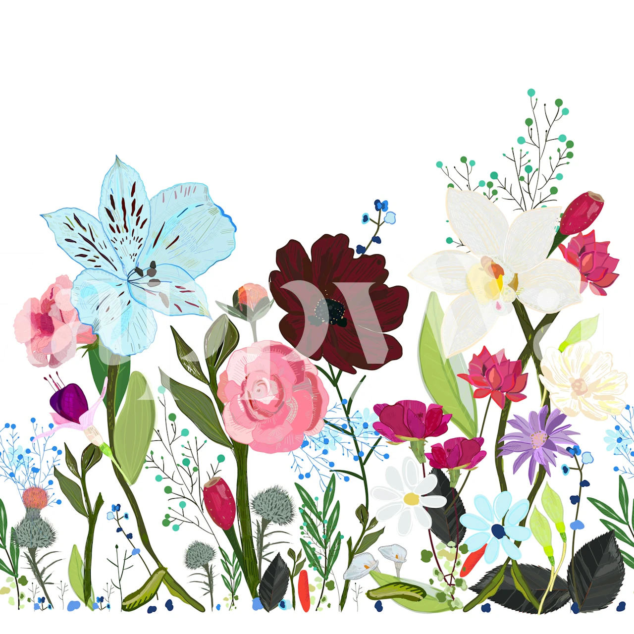 Floral meadow wallpaper in a bright room (9/9)