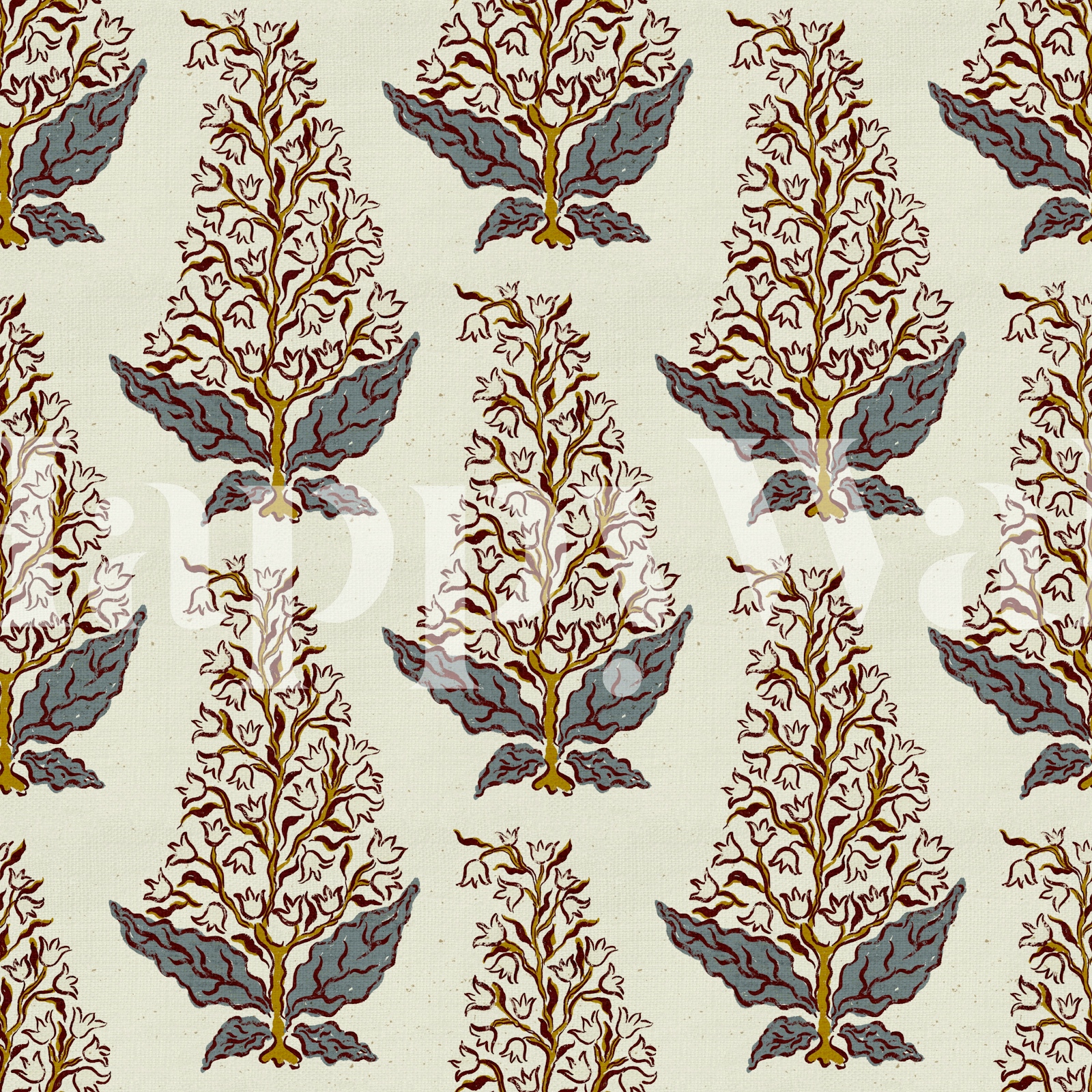 Sage Green Blockprint Flower Wallpaper