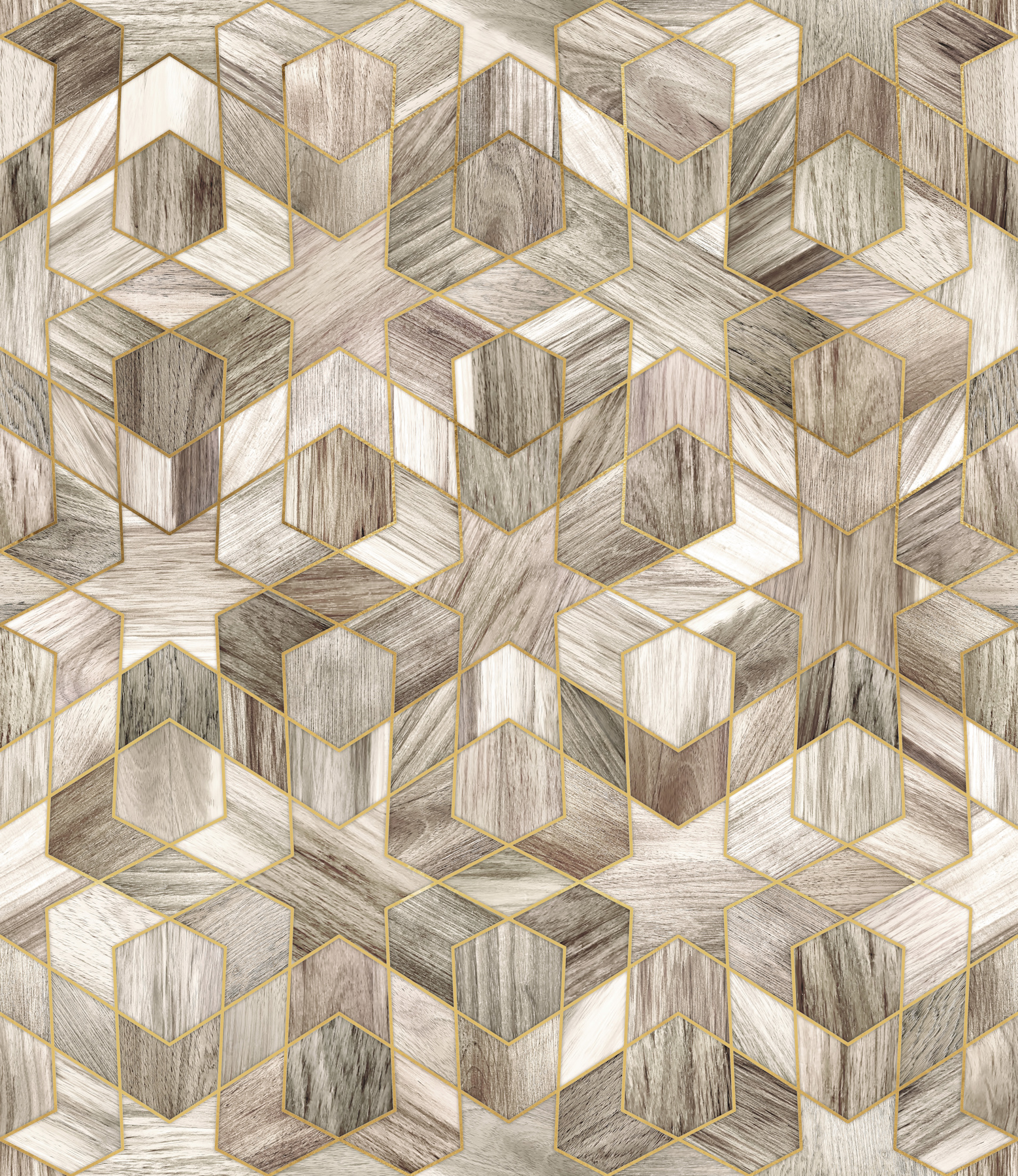 Papel pintado mosaico de madera topo | Patrón geométrico
