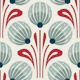 Stylized Flower Buds in Teal Red - L