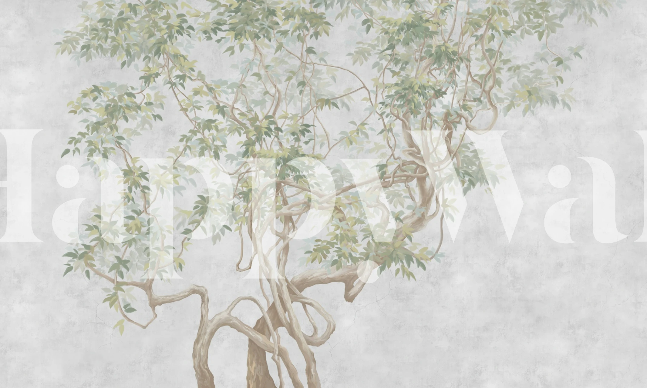 Sage green tree branch wallpaper in a room (9/9)