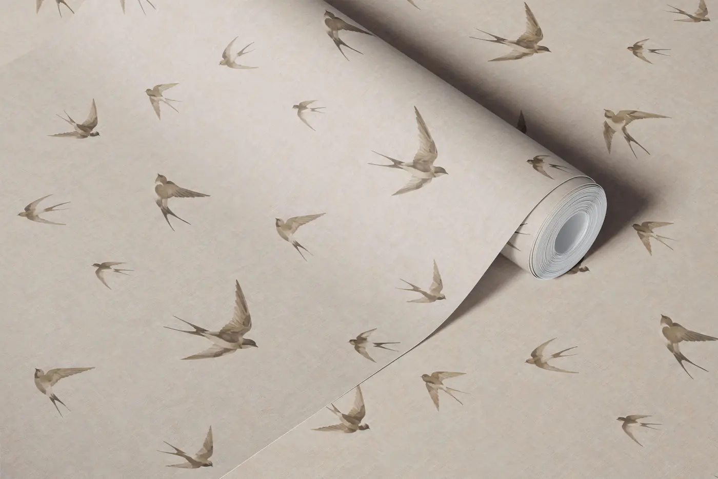 Warm beige swallow bird flock wallpaper roll
