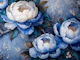 Navy blue peony flowers and leaves
