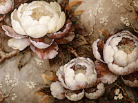 Sepia peonies and branches wallpaper