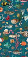 Oceania pattern in Teal Blue wallpaper