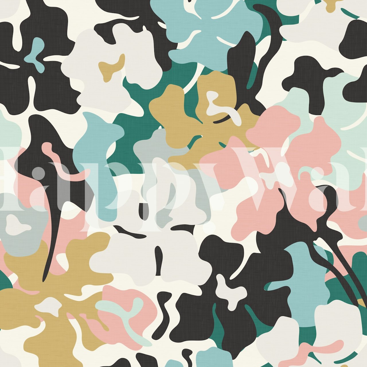 Colorful floral bouquet wallpaper in a room