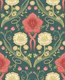 Deep teal botanical scrolls and blossoms