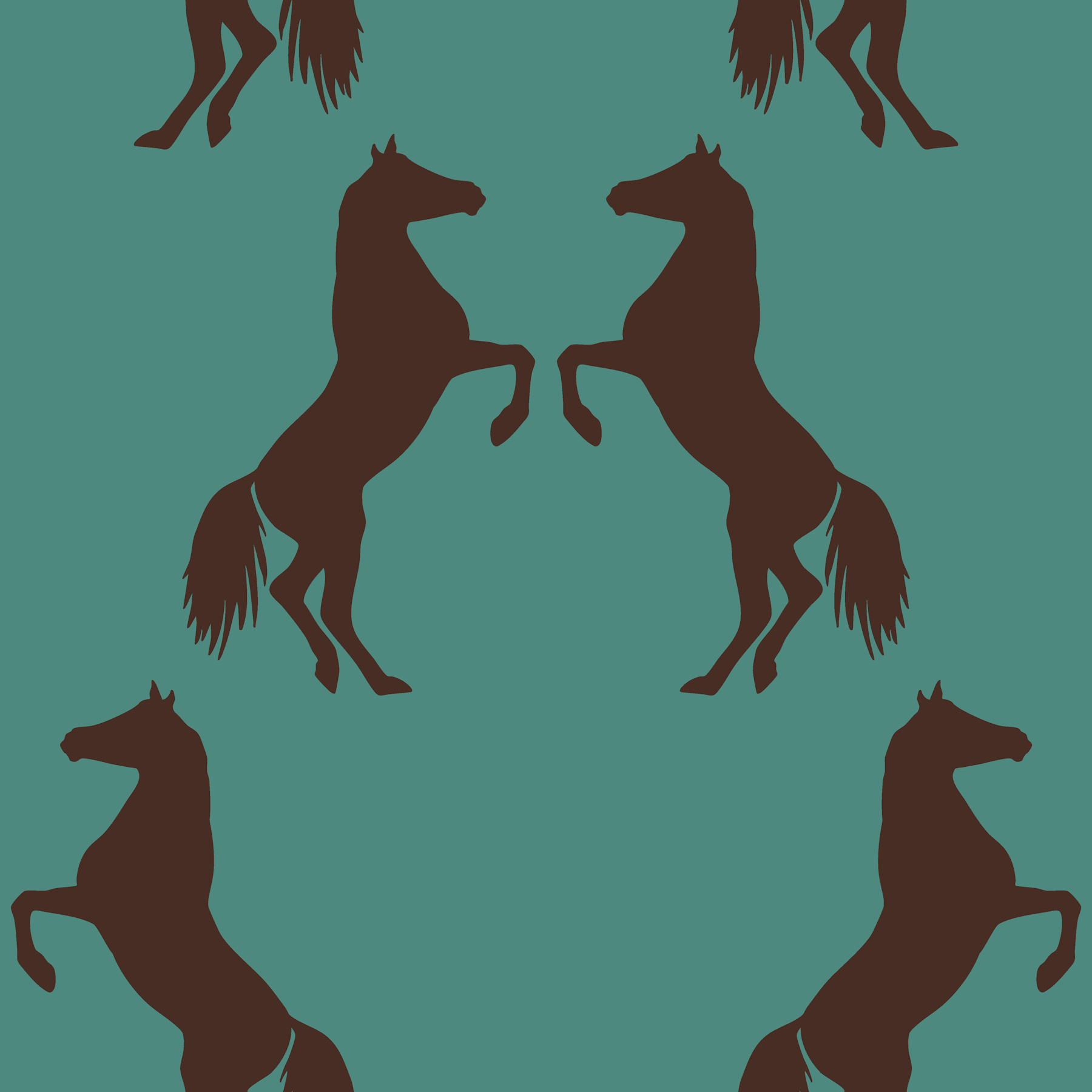 Papel de parede Cavalos empinados verde-azulado em castanho chocolate