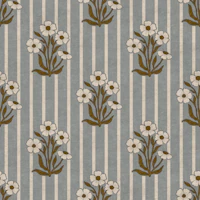 Dusty blue daisy bouquets on stripes wallpaper