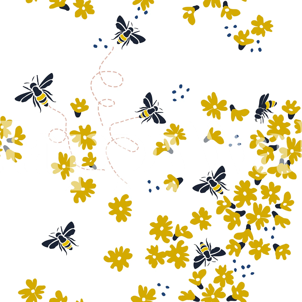 Millefleurs with bees white Tapete in einem Raum