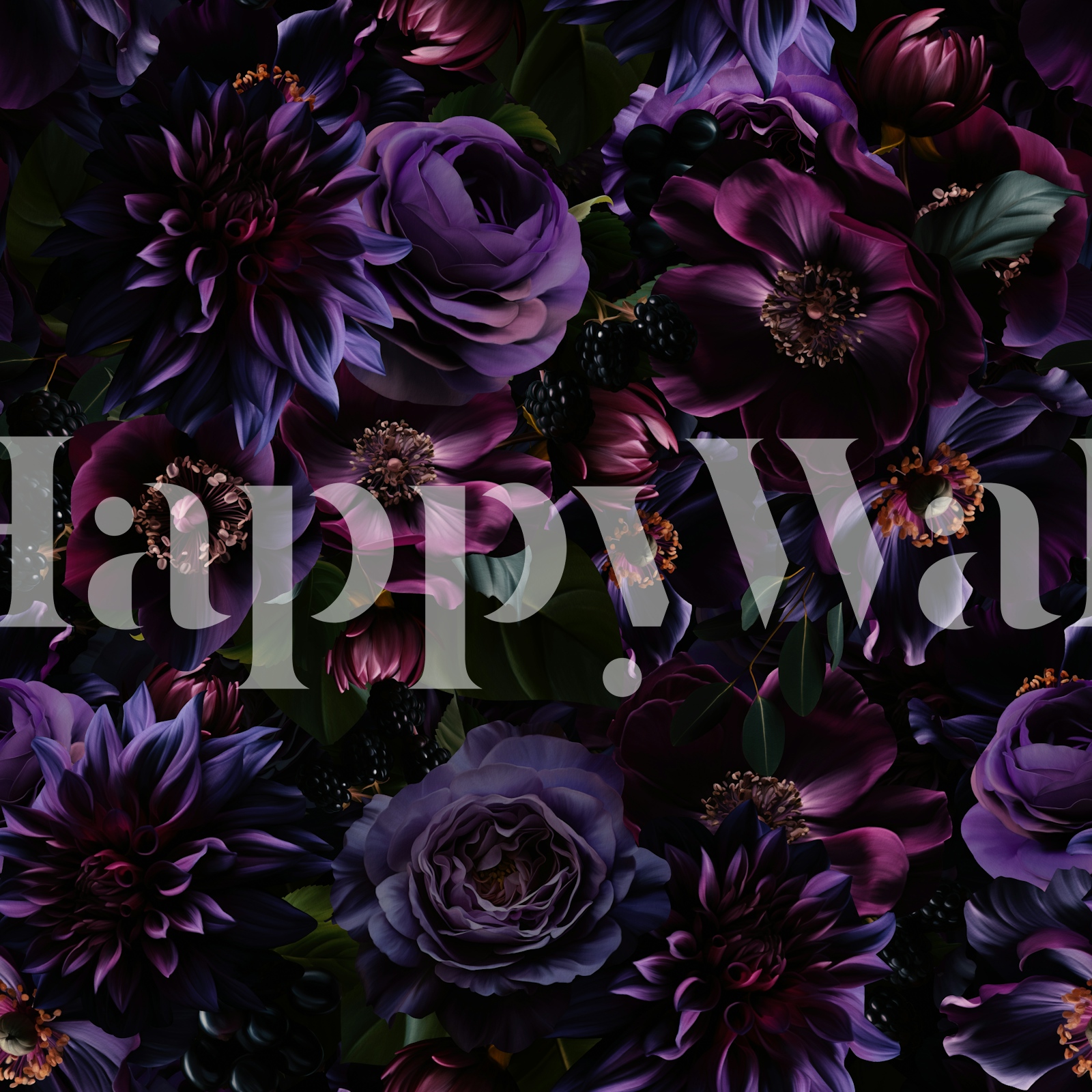 Deep Purple Floral Wallpaper - Plum Peonies