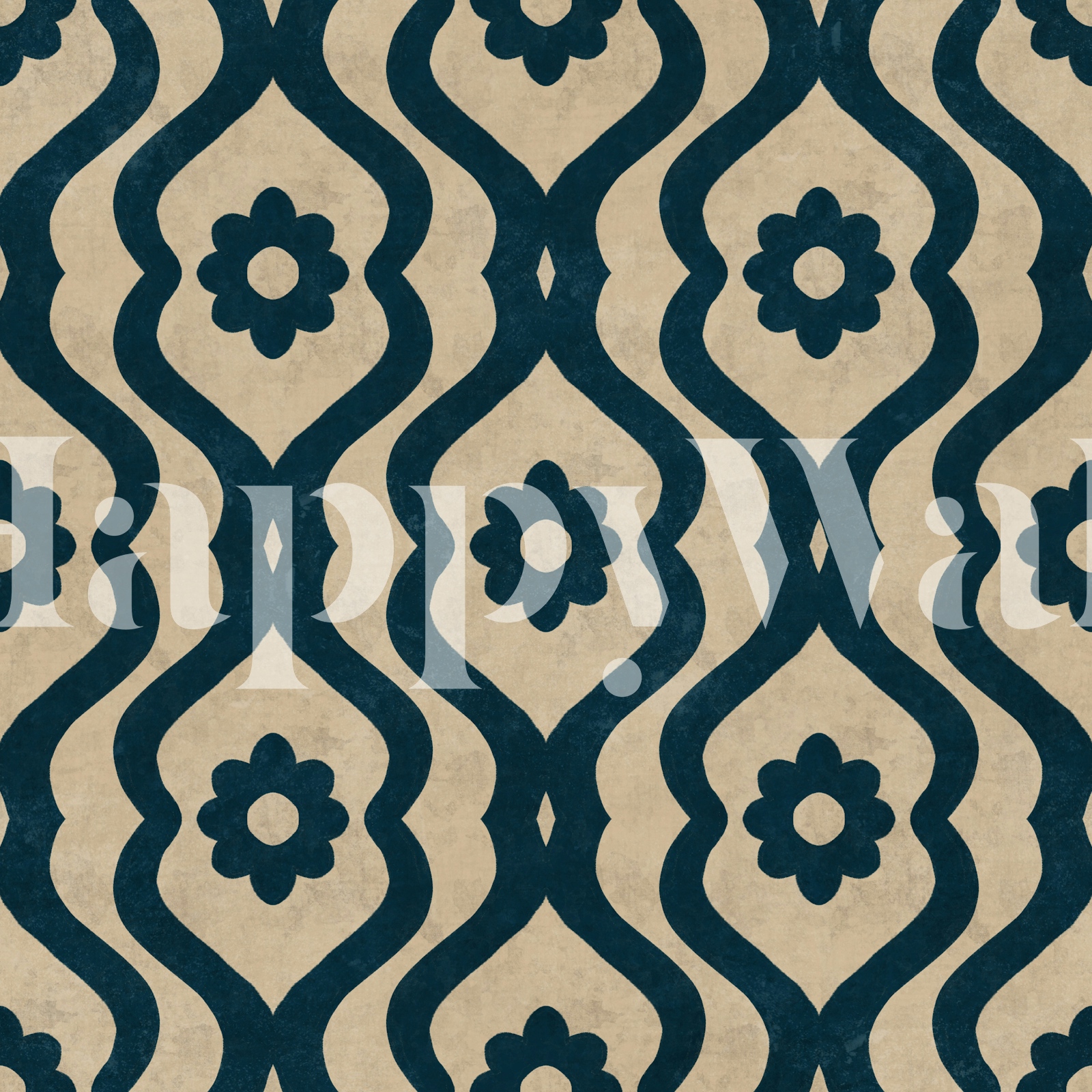 Navy Blue Floral Trellis Wallpaper
