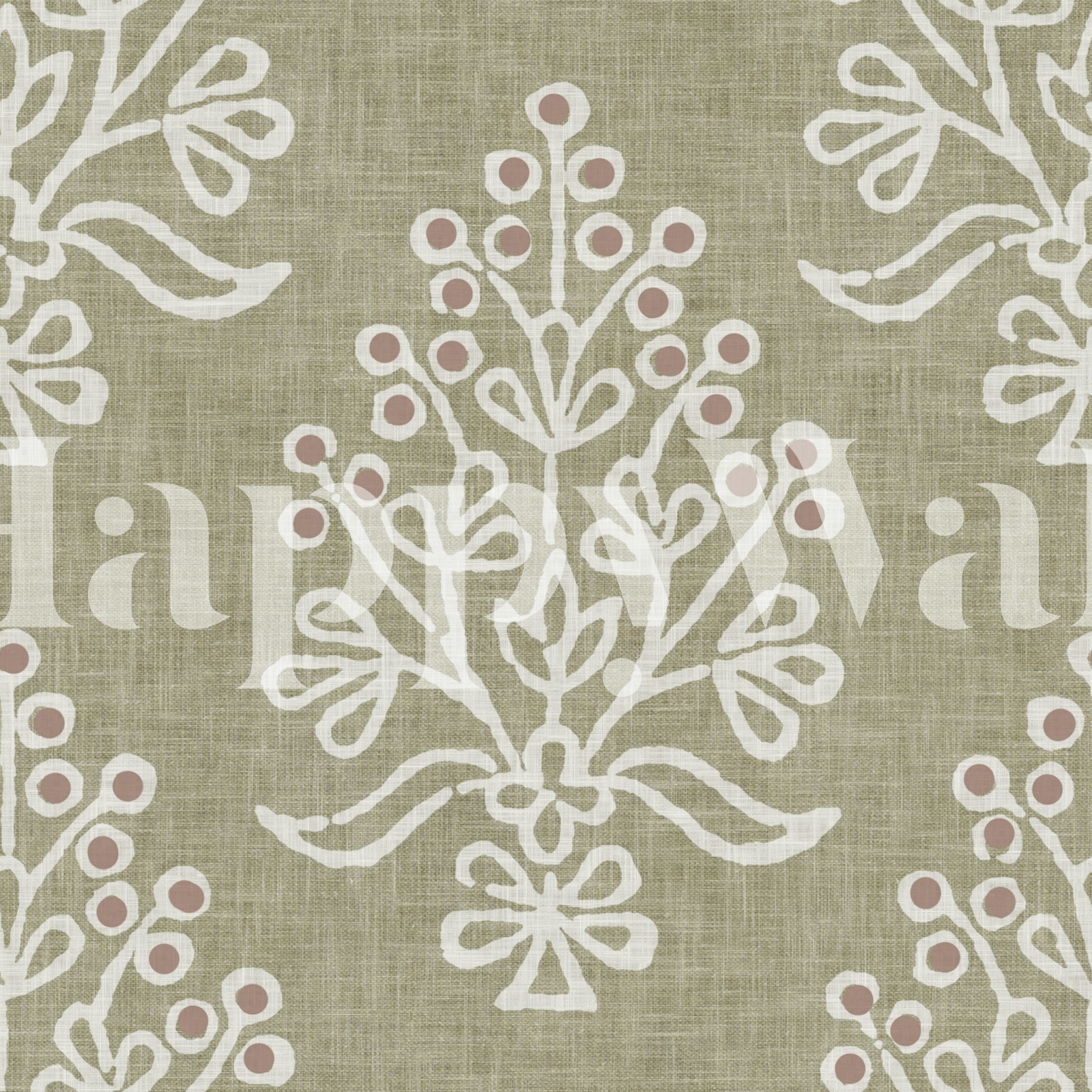 Papel pintado floral beige natural Block Print