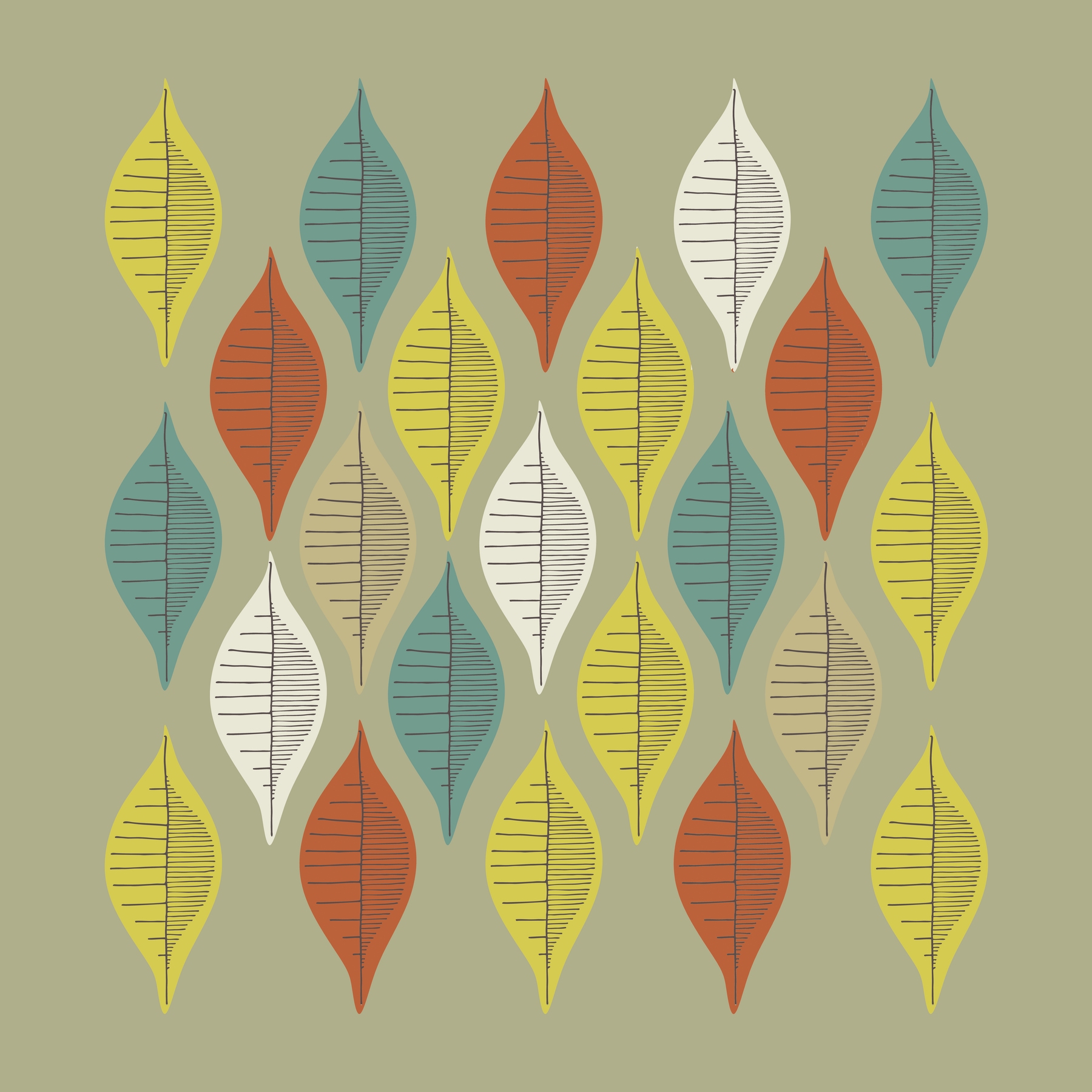 Mid-Century Leaf Pattern Wallpaper | Happywall