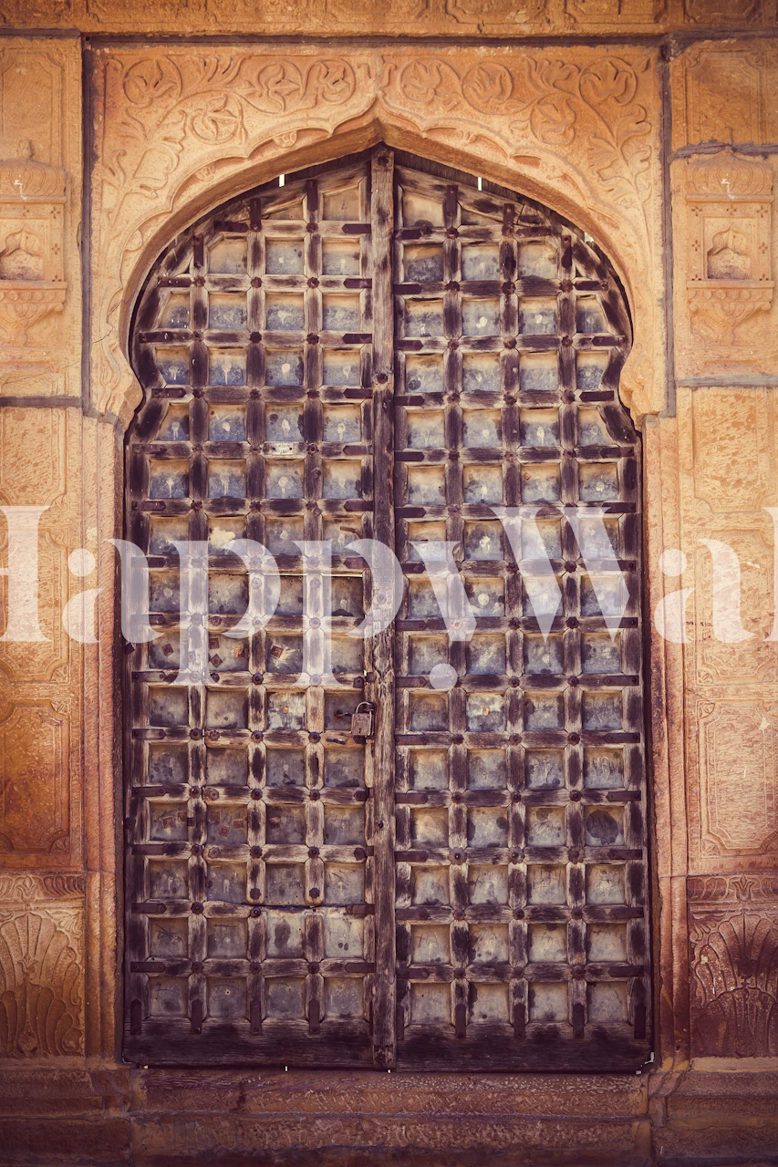 Intricate design of a vintage Rajasthan door with ornate details wallpaper
