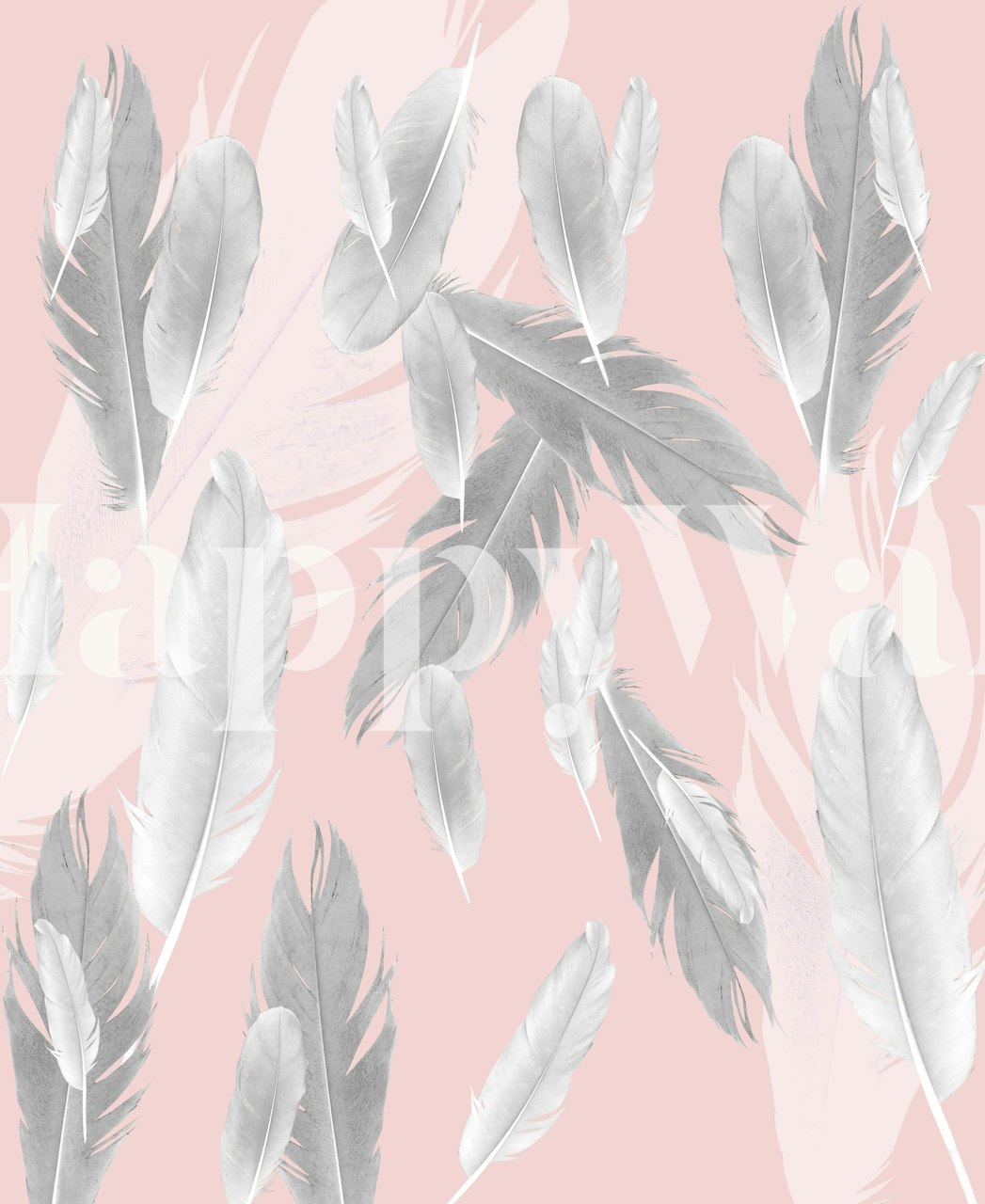 Pink background with gray feather patterns wallpaper