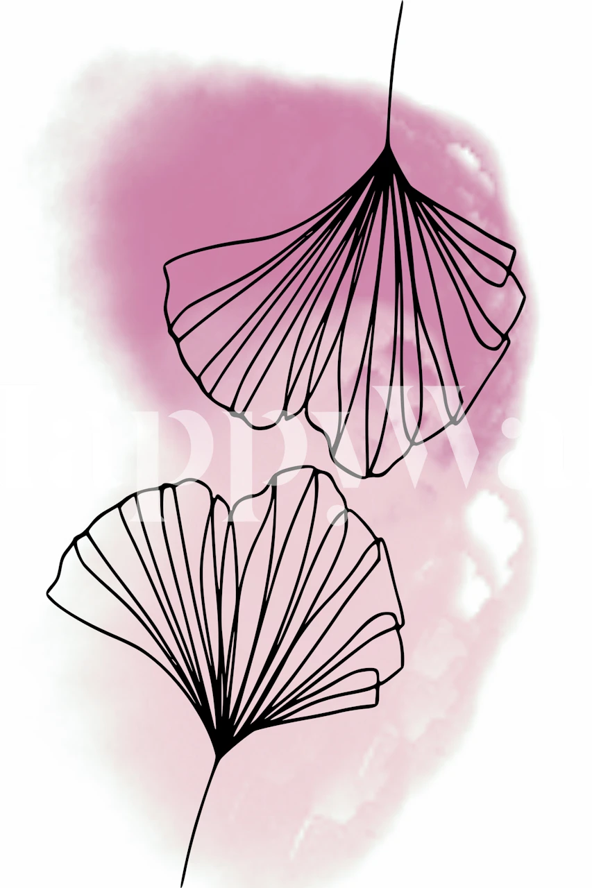 Różowo-biała fototapeta z liśćmi miłorzębu japońskiego